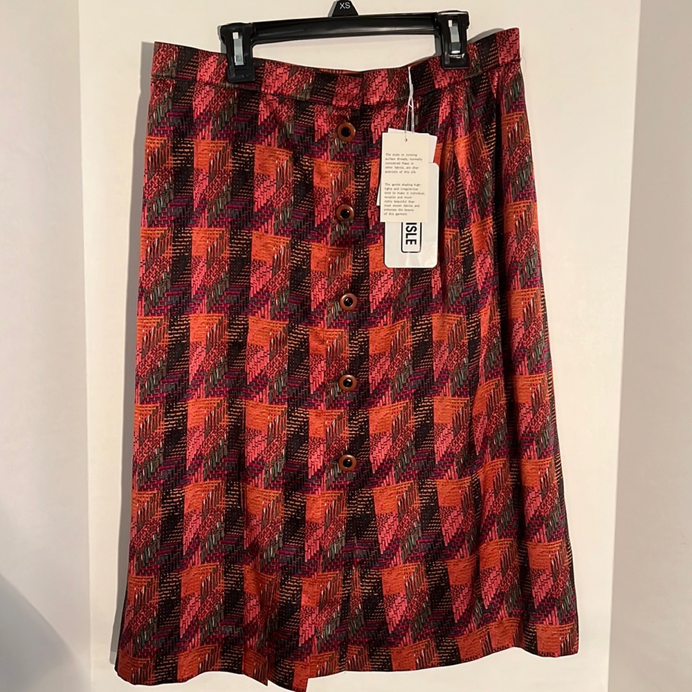 Carlisle Red Orange Pink Geometric Midi Skirt